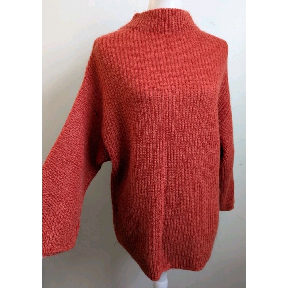 Part Two Mohair Wool Blend Sweater Cozy Relaxed Slouchy Mock Neck M Burnt Orange